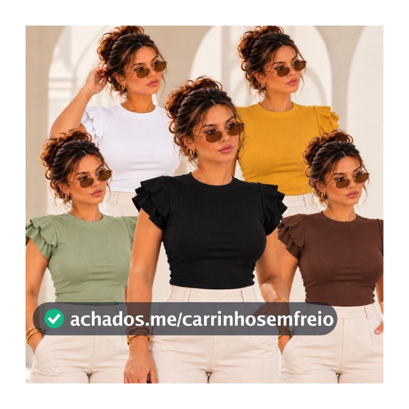 Kit 2 Blusa Feminina Canelada Manga Curta Babado 3 Marias Gola Redonda Moda Blogueira Plus Size P001