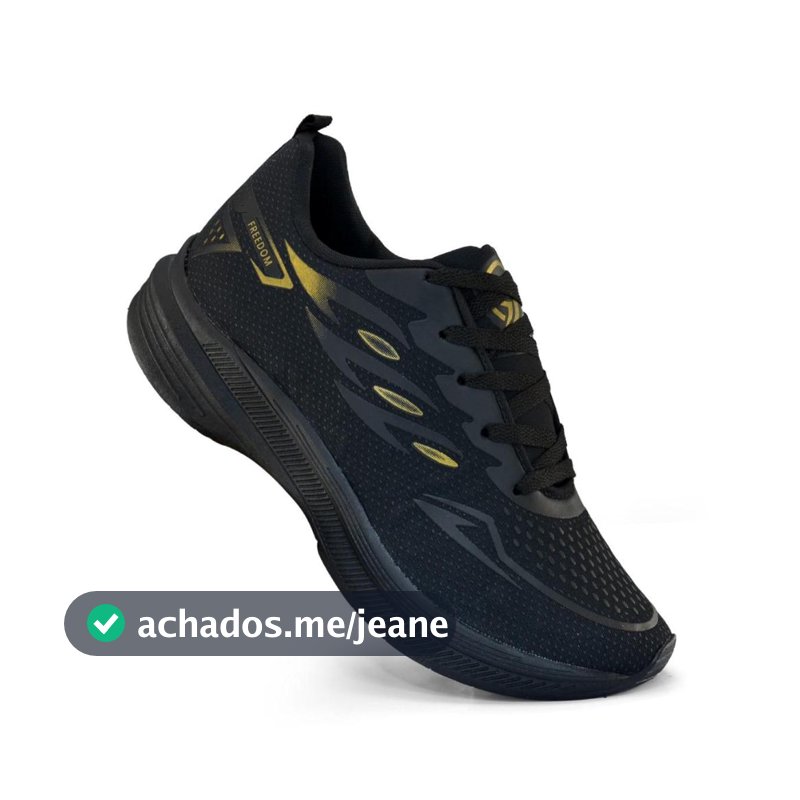 Tenis Masculino Escolar Academia Original FREEDOM Corrida Caminhada Lançamento PRETO e DOURADO