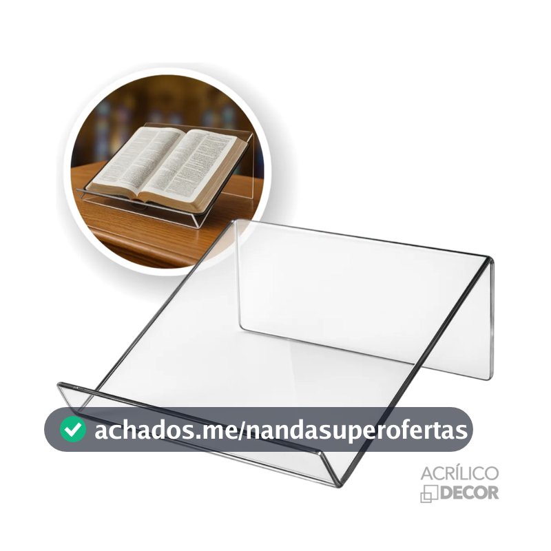 Suporte Apoio de Bíblia em Acrílico - Porta Livros, Estudo, Leitura, Expositor, Organizador