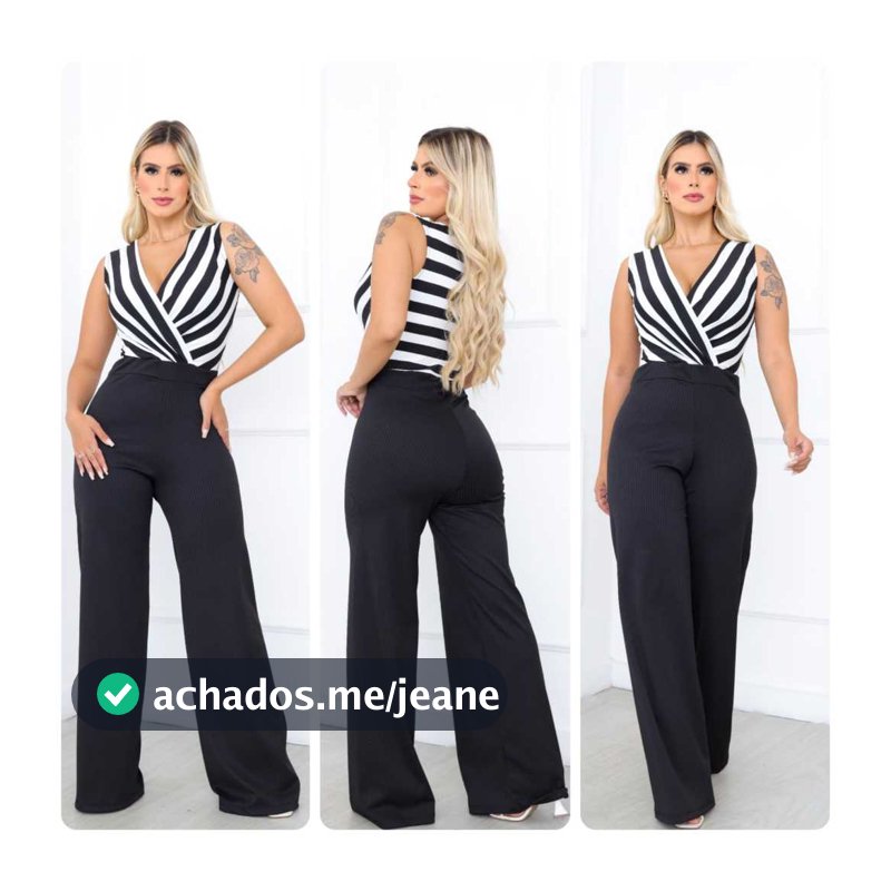 Macacão Feminino  Pantalona Canelado c/ Decote V