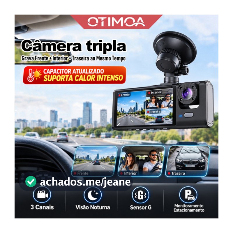 OTIMOA Câmera Dashcam Veiculare 3 Lentes HD 1080p DVR Gravação Para Uber Monitoramento Estacionamento Visão Noturna