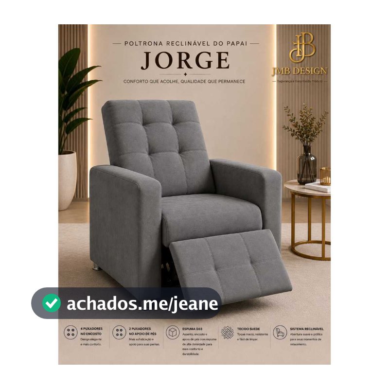 Poltrona Reclinável Jorge: Conforto e Sofisticação Suede D33. Perfeita para seu descanso!