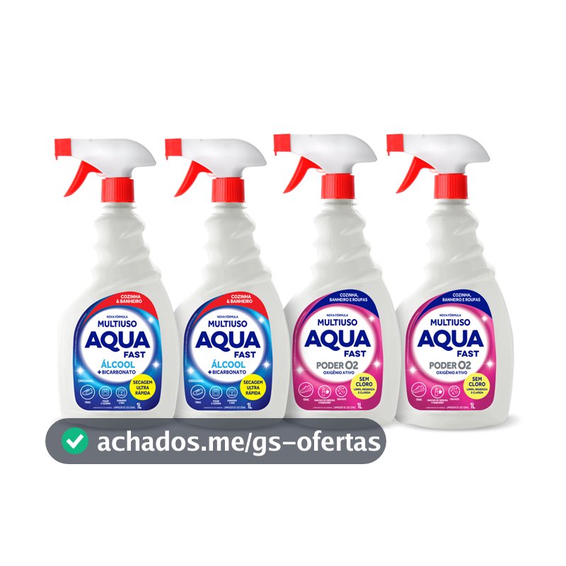 Kit 4 Multiusos Aquafast 1L Poder O2 + Original Limpeza Cozinha Banheiro Tênis
