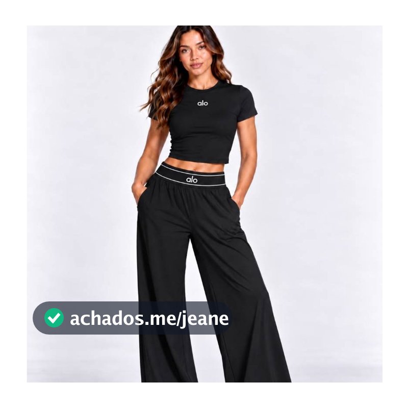 Conjunto Poliamida Manga Curta + Calça Pantalona Wide Leg MT26133