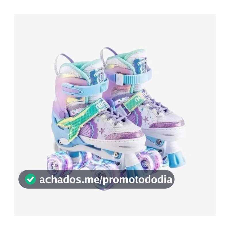 Patins roller 4 Rodas ARCO ÍRIS Com Luz De LED E Glitter Modelo Premium