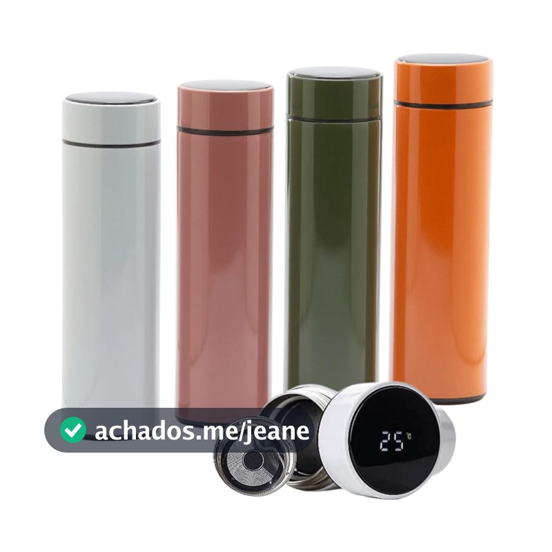 Garrafa Térmica Com Termômetro Led Digital Em Aço Inox Café Água Quente Gelado 500ml
