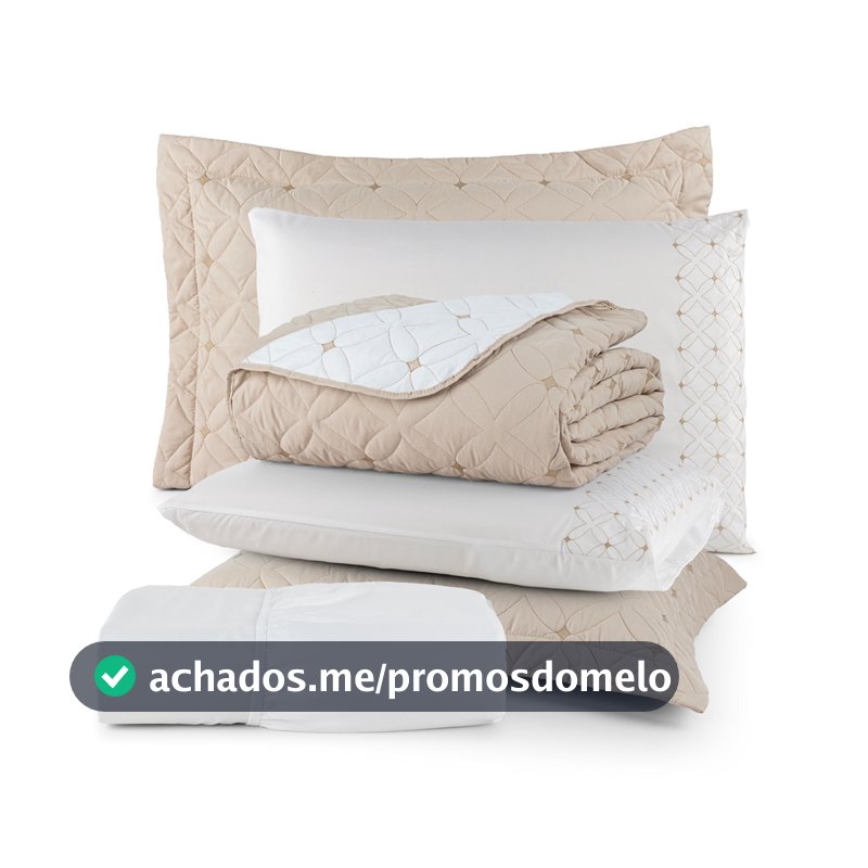 Kit 6 Peças Casal Queen King Bordado Cobre Leito e lençol Ideale 200 Fios Acetinado