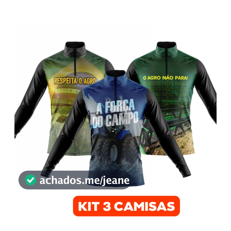 Kit 3 Camisas Masculina Agropecuária Proteção UV Manga Longa Agro Cowboy