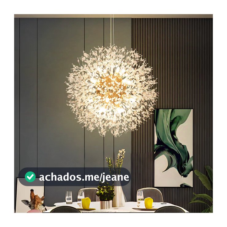 Vila sala de estar Lustre Cristal Dente Leão Redondo Luxo Prata Dourado+G9  lâmpadas