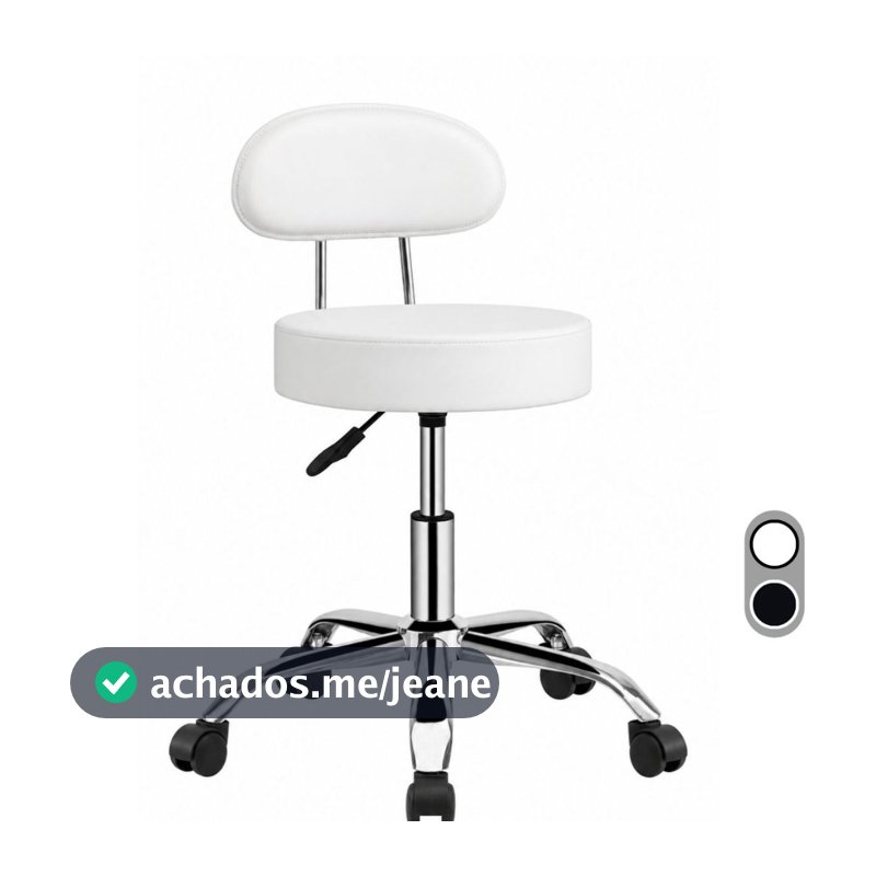 Cadeira Mocho Com Encosto Estofado Premium Giratória Estética Massagista e Tatuador Base Cromada Ferro