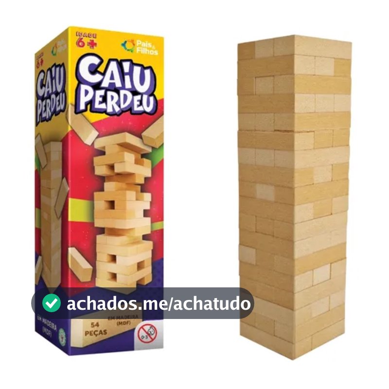 Jogo Caiu Perdeu Torre de Madeira 54 Peças Desenvolve Coordenação Motora Brinquedo