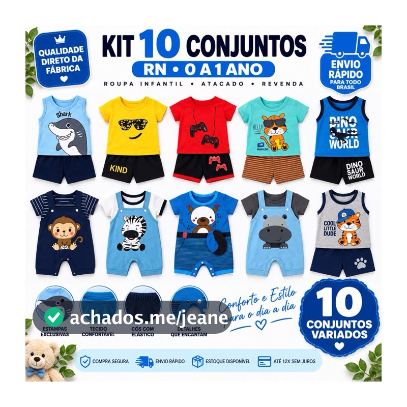 Kit 10 Conjuntos Infantis RN ATACADO – Ideal Para Revenda – Envio Rápido – Direto da Fábrica Masculino