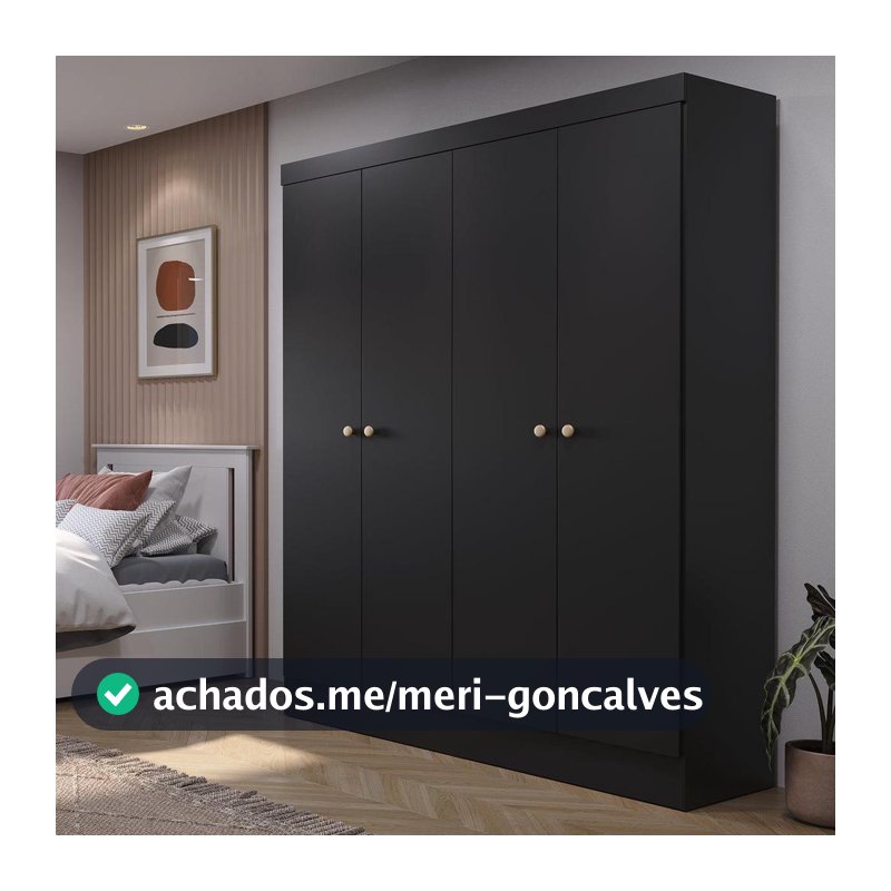 Guarda Roupa 4 Portas de Abrir Solteiro 135cm 5 Nichos Armário Quarto Multiuso Renzo