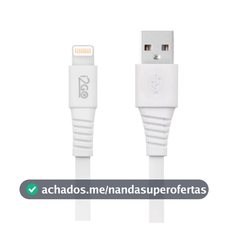 Cabo USB para Lightning i2GO Flat Rápido 1,2 metros iPhone 5 até iPhone 14 com Certificado MFI