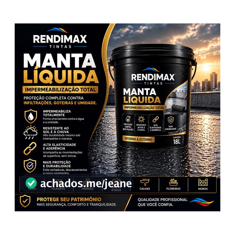 Manta Liquida Emborrachada 18KG e 4KG Rendimax - Hidrorepelente Antimofo Protege Contra Infiltrações