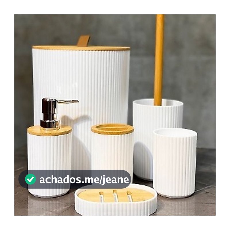 Oferta Conjunto 6 Peças Pra Banheiro Bambu Saboneteira Conjuto Lavabo Lixo De Banheiro Acessorios Utensilios Para Casa