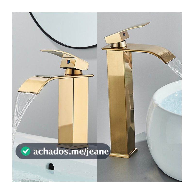 Torneira Cascata Para Banheiro Misturador Monocomando  Alta/Curto Dourado