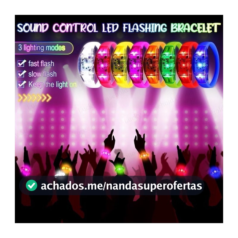 Kit 50 Pulseiras de LED Ativada por Som, Música e Movimento: Acompanhe o Ritmo da Festa marisa