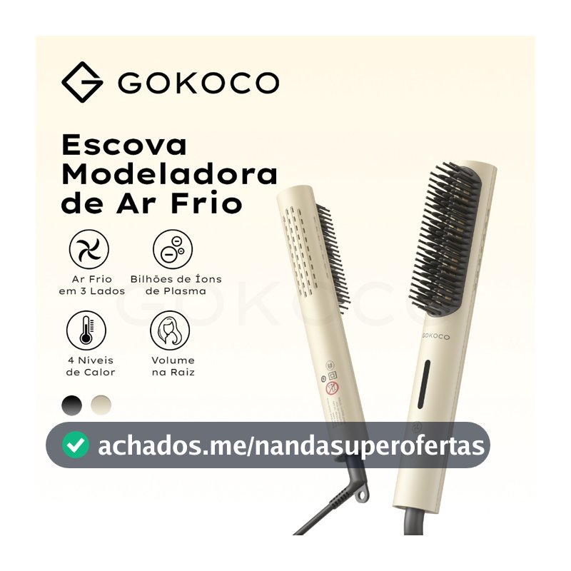 GOKOCO Escova Modeladora de Cabelo Modelagem com Ar Frio Controle do Frizz Todos os Tipos de Cabelo Ideal para Viagem