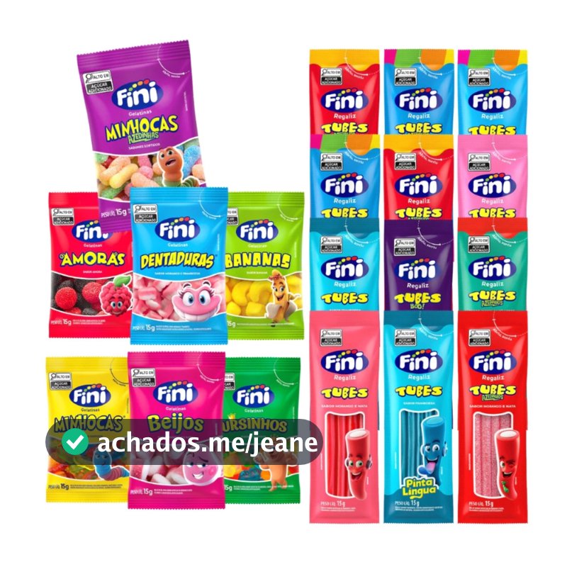 Kit C/60un Balas Fini Sabores Variados Balas de Gelatinas Tubes Cítricas Azedinhas 15g