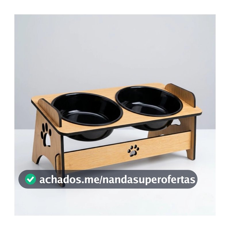 Comedouro Elevado para Cachorro e Gato em Mdf com Tigela de Plástico Tendência
