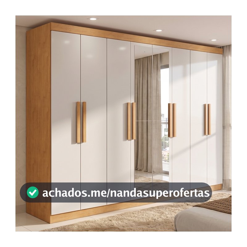 Guarda-roupa Casal Easy Slim 8 Portas Com Espelho Amendoa Clean/Off White
