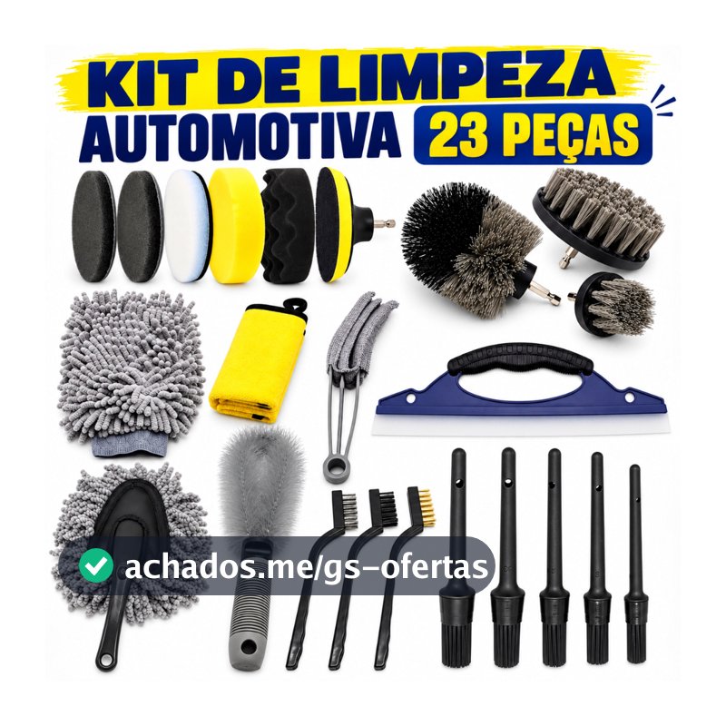 Kit 23 Peças Escova Detalhamento Automotivo - Saco Lavagem com Toalha e Pneu para Limpeza Completa