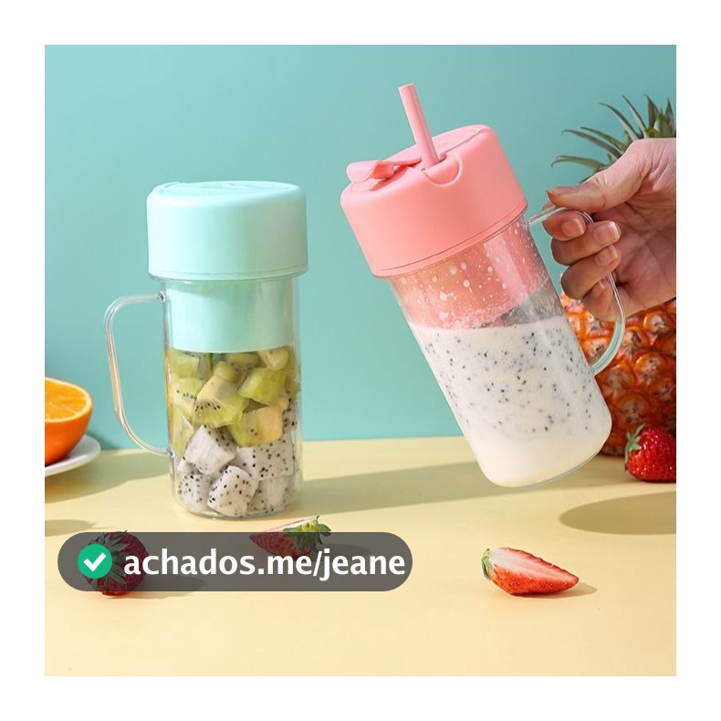 Copo Caneca Liquidificador Mini Juicer 420ml com 6 laminas com tampa e canudo Recarregavel Portatil