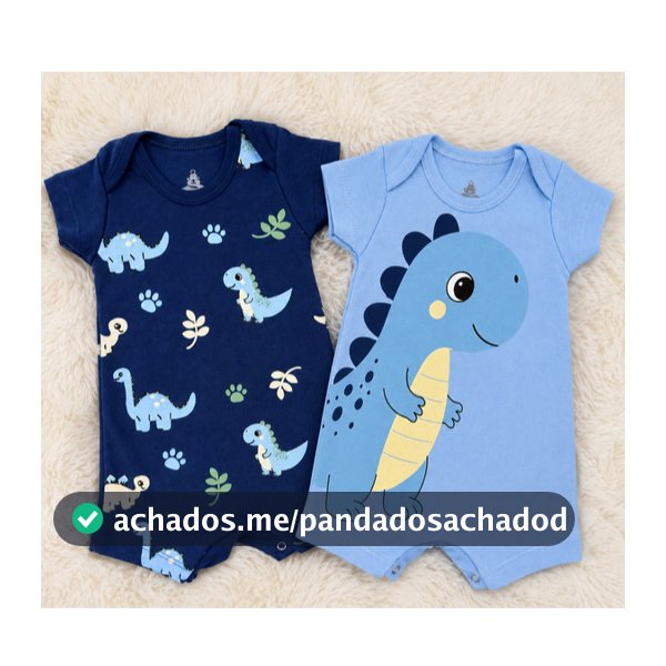 Kit 2 Macacão Romper Bebê Menino Verão 100% Algodão Banho de Sol Manga Curta RN,P,M,G,GG Dinossauro