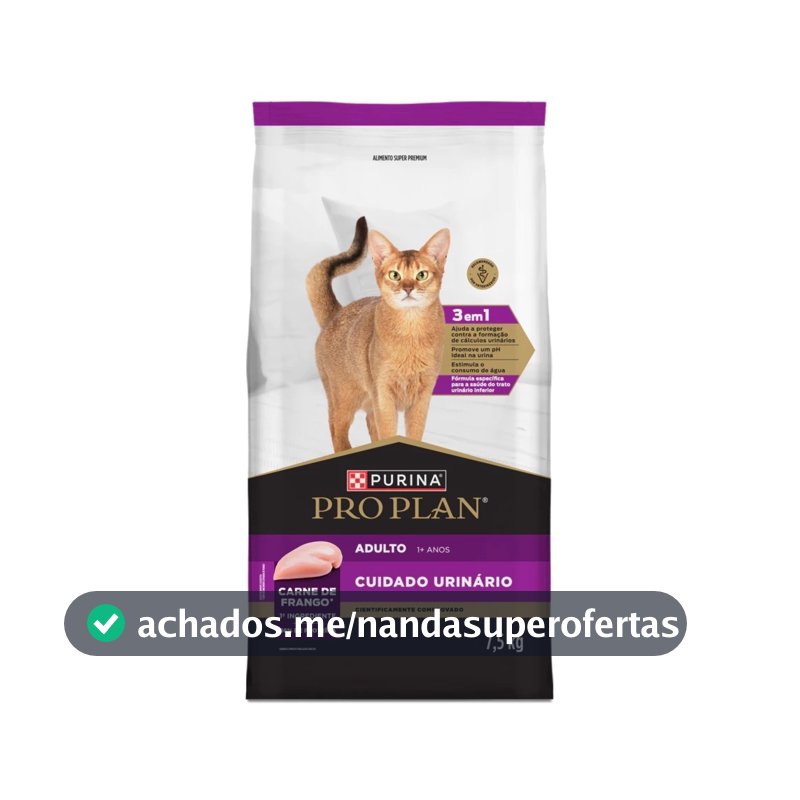 Ração para gato Purina Pro Plan Cuidado Urinário Gato Adulto Frango 7,5 Kg Trato Urinário