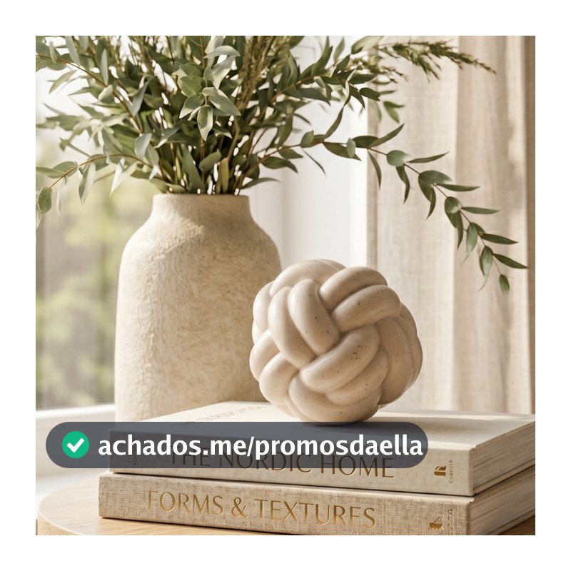 Escultura Adorno Decorativo Cerâmica Off White Nó Entrelaçado Escultural 13x13cm
