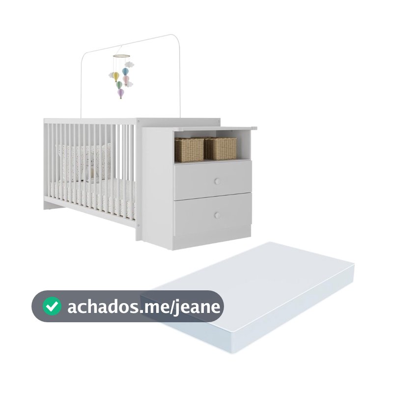 Berço Cômoda com Colchão Incluso Meu Bebê Multimóveis FG4013 Branco