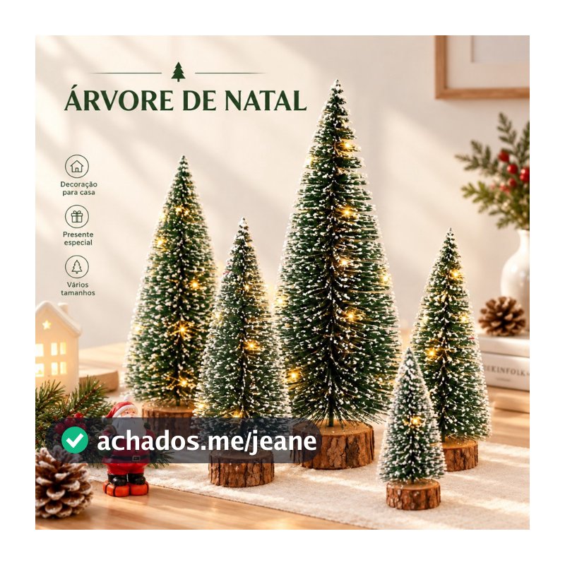Árvore de Natal Mini Nevada 15/20/30cm com Base de Madeira Decoração Natalina para Casa Mesa Escritório