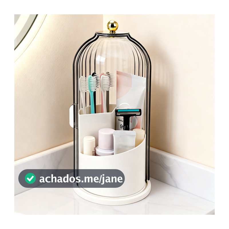 Organizador de Banheiro com Tampa Deslizante e Base Rotativa – 3 Espaços para Escovas de Dentes