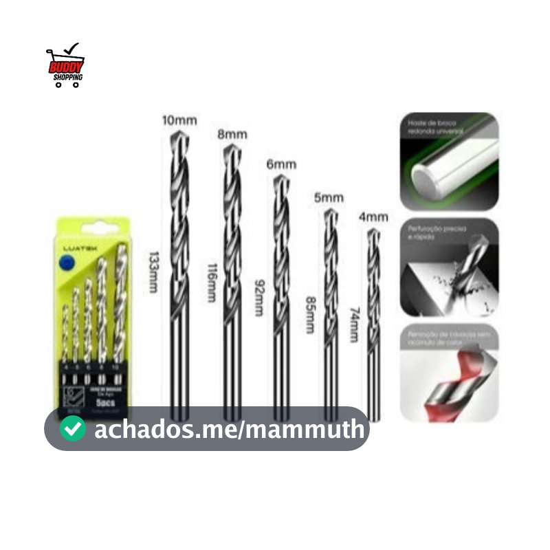Jogo de Brocas 5 Peças para Concreto Madeira ou Metal Kit Acessórios Furadeira Universal