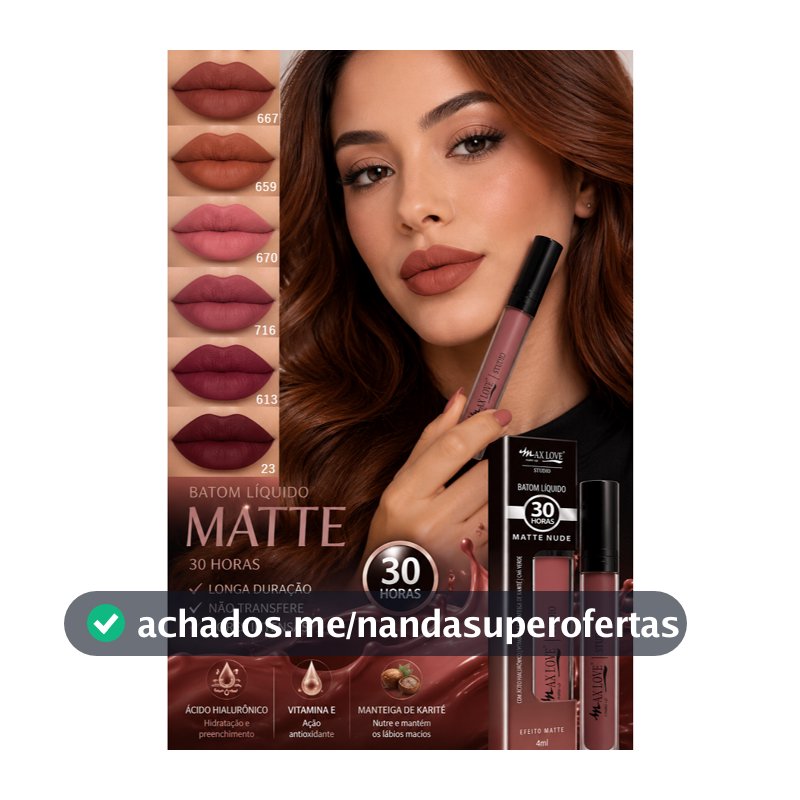 Batom Líquido Matte Max Love Longa Duração Matte Vinho Vermelho Marrom Nude Bordô Terroso Escolha os Tons
