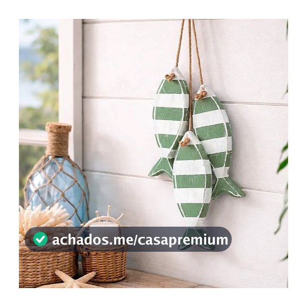 Penduricalho Trio De Peixes Em Madeira Listra Verde 41x9x5,5