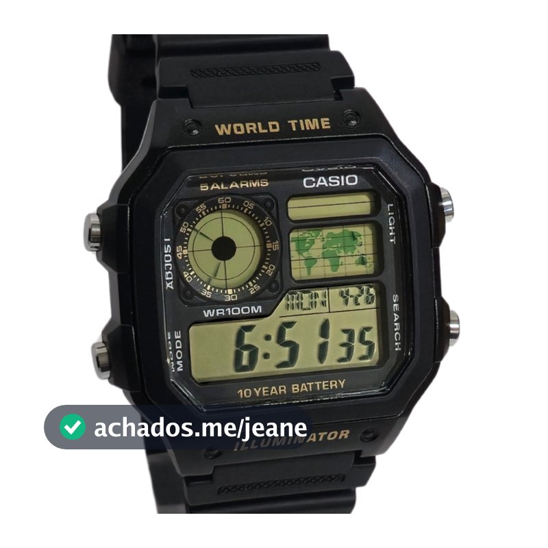 Relógio Casio Digital Masculino World Time AE-1200WH-1BVDF
