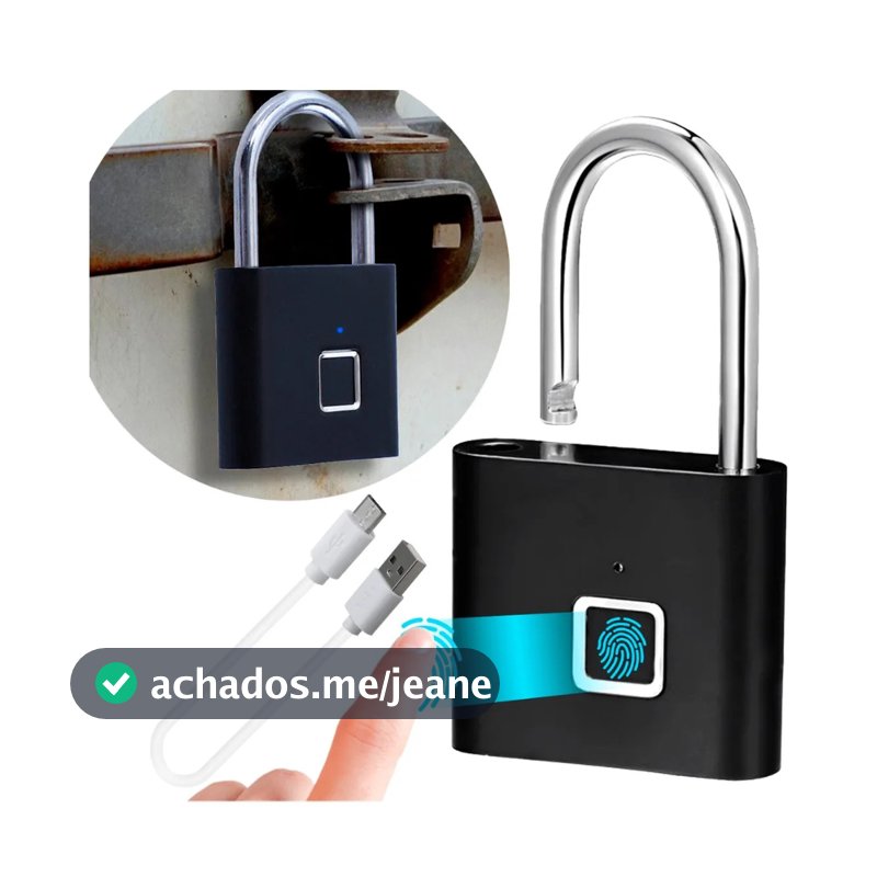 Cadeado de Impressão Digital Biométrica Fechadura Sem Chave Resistente a Agua e Recarregavel