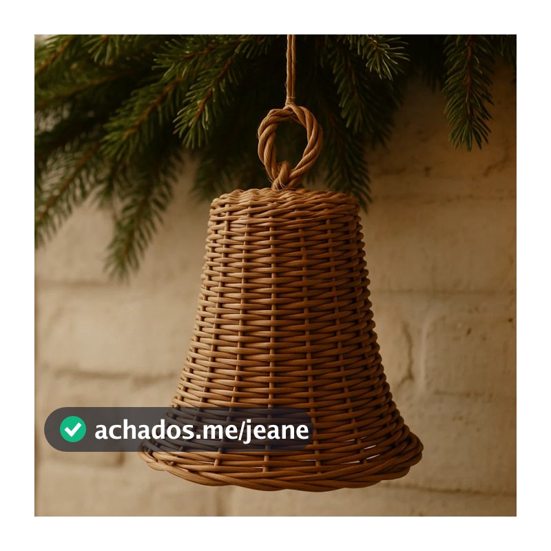 Sino Natalino Decorativo De Vime Bege 34cm Enfeite Rústico Para Árvore Natal Grande E Porta