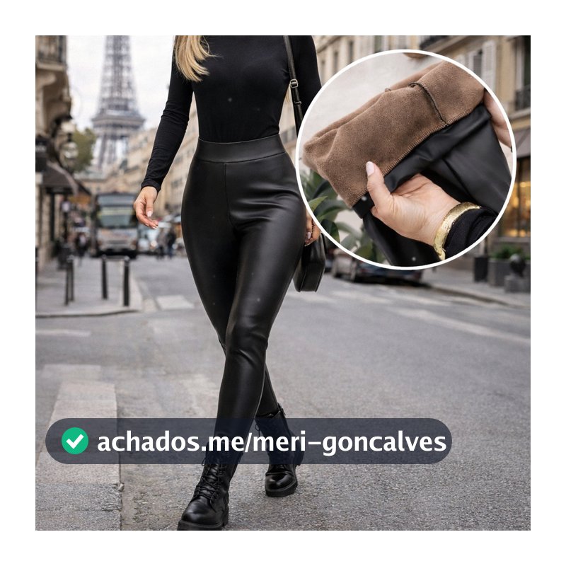 Legging de Couro Plus Size com Forro Peluciado Inverno Quente e Modeladora
