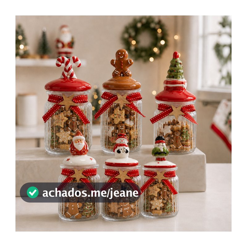 Potes de Vidro Natalinos 300mL - Porta Mini Biscoitos Porta Doces Bomboniere Decoração de Natal com Tampa Decorada