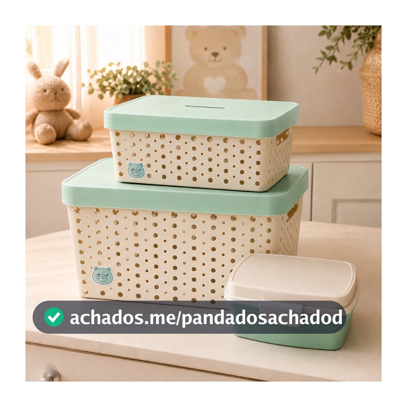 Kit 2 Caixas Cestos Organizador Quarto Bebê Infantil Trama Rattan ZukBaby Verde Com Brinde Farmacinha