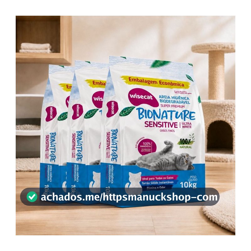 Kit 3 Areia Sanitária De Mandioca Grãos Finos Para Gatos Biodegradável Wisecat 30kg