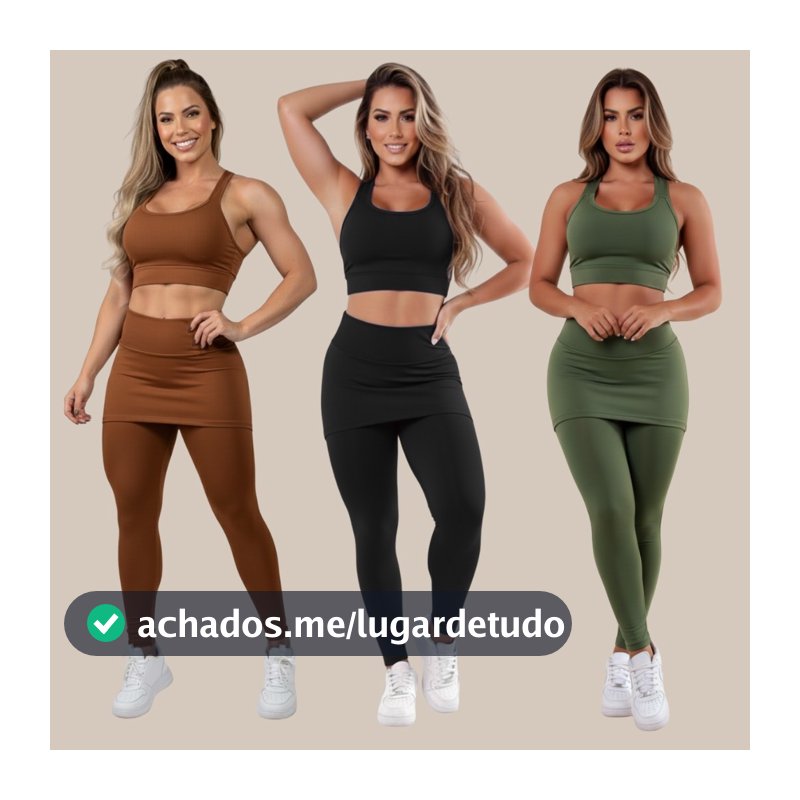 Kit 3 Conjuntos Calça Legging Saia Tapa Bumbum Roupas Femininas De Academia A15