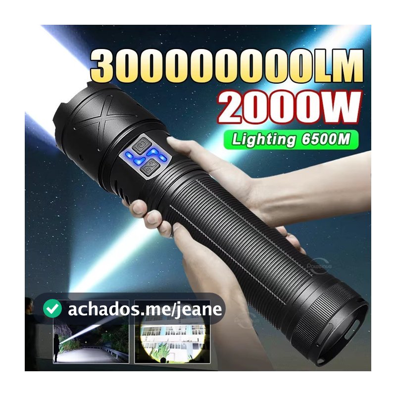 Lanterna LED mais poderosa 30000000LM LED  forte luz táctica tocha grande luz recarregável