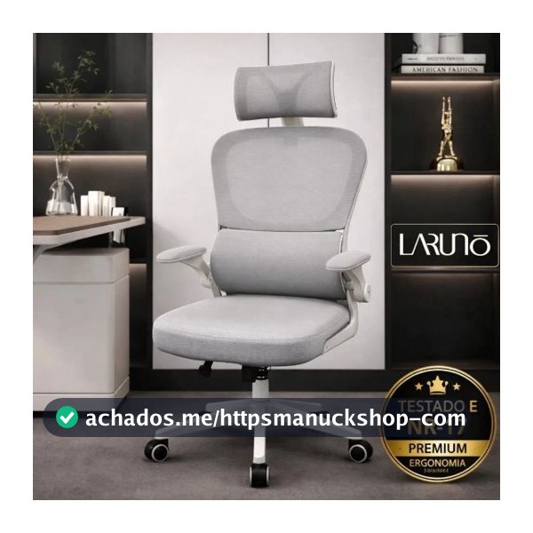 Cadeira de Escritório Ergonômica cinza Giratória com Apoio Lombar e Braços Ajustáveis - LARUNO