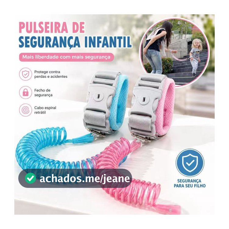 Pulseira de Segurança Infantil Retrátil Anti Perdido Ajustável com Trava para Crianças e Bebês 1,5m
