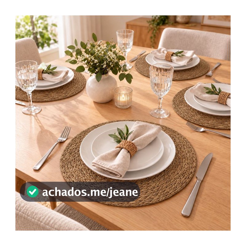 kit com 4 Sousplat de Palha Mesa Posta Boho Jogo Americano