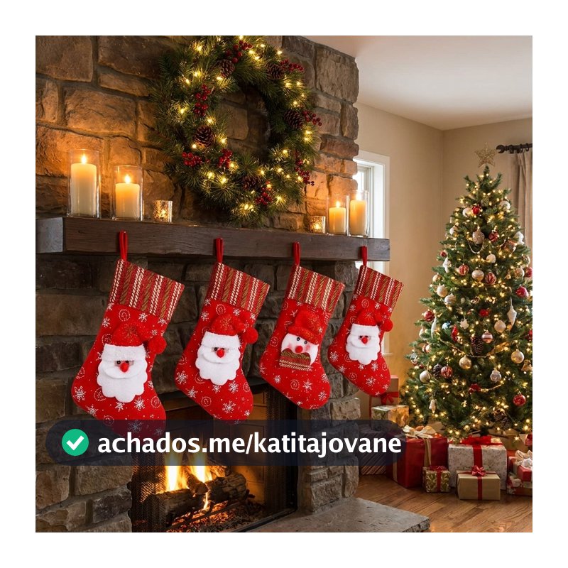 KIT 4 Meias de Natal natalina Decorativas para Lareira Sala Árvore de Natal Decoração Meias Botas Boneco De Neve Rena